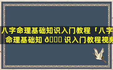 八字命理基础知识入门教程「八字命理基础知 🐕 识入门教程视频」